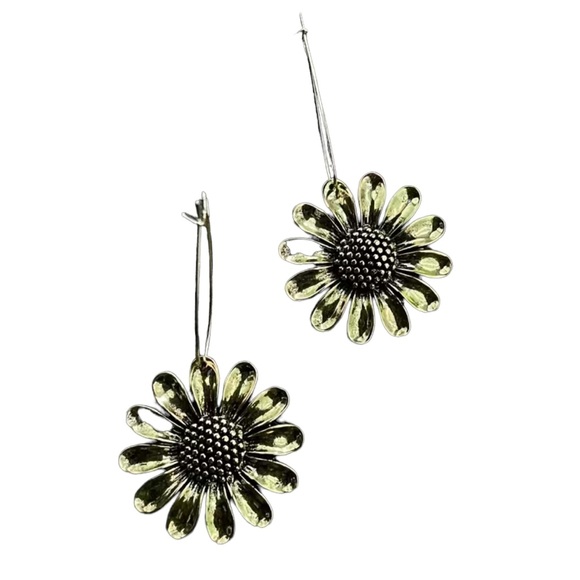 Boho Gold Sunflower Drop Hook Earrings - Picture 3 of 5